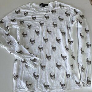 SKULL CASHMERE 100% Linen Skull Print Sweater Top Long Sleeve Lightweight XS